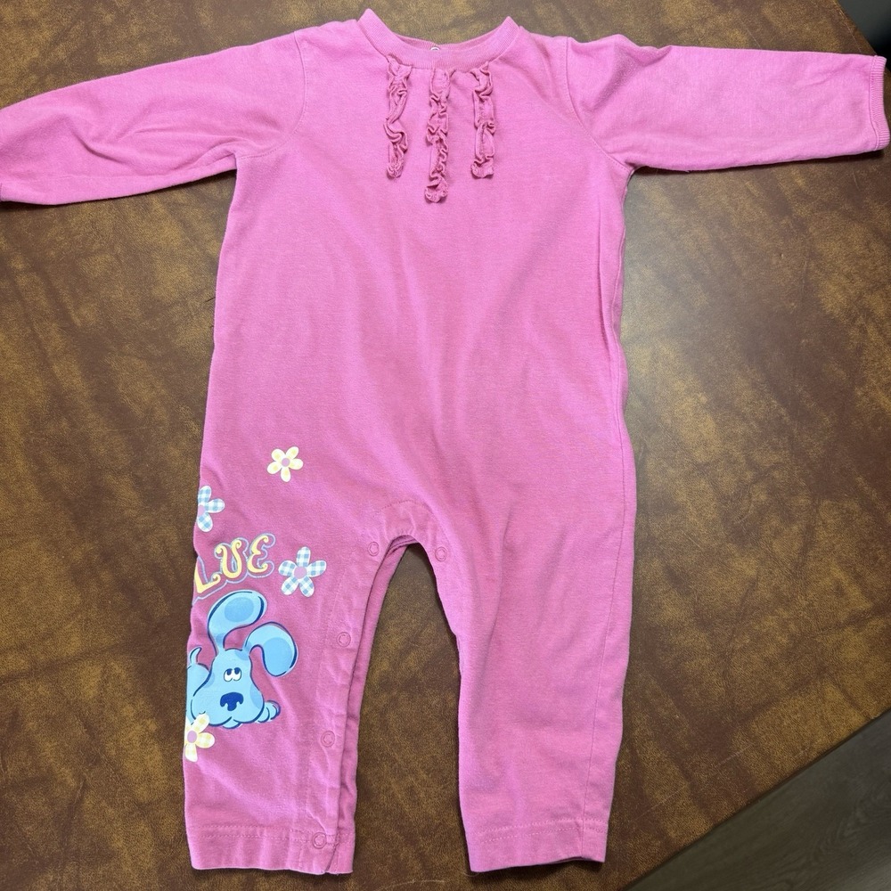 Vintage Blues Clues Pink Romper 18 Months Nick Jr 2003 Ruffle Flowers VTG Kids